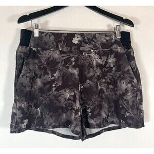 Athleta Brooklyn Floral Print Shorts Size 16 Black Gray Athletic Exercise SPF 50
